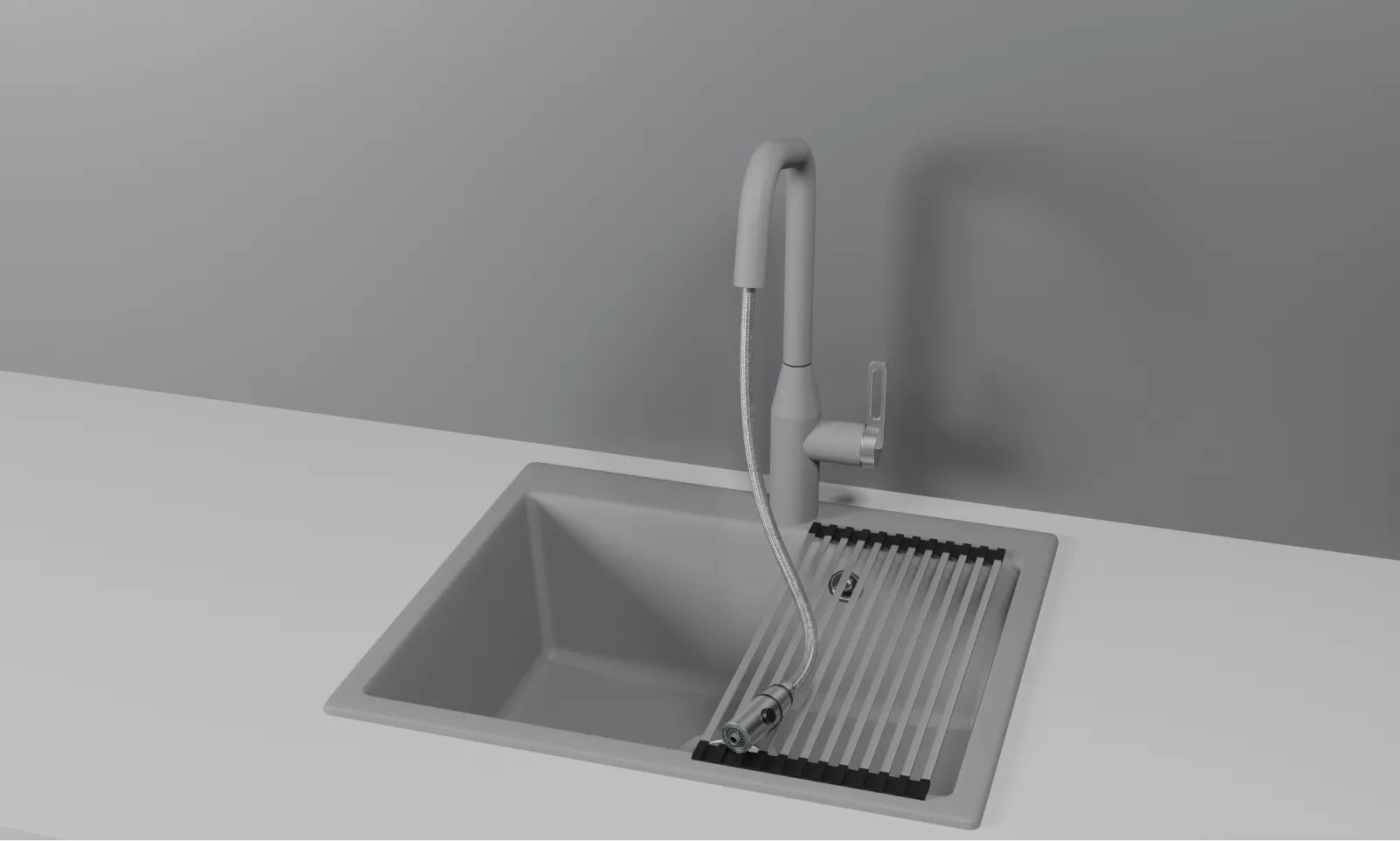 Смеситель для кухни Granula 8171 алюминиум, подключение к фильтру, выдвижной излив