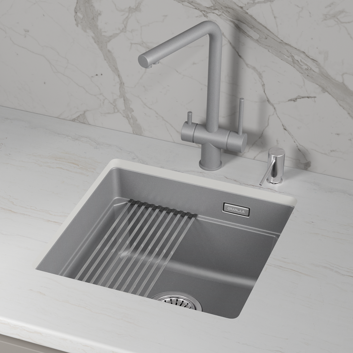 KS-4501iU, АЛЮМИНИУМ, кухонная мойка, кварц