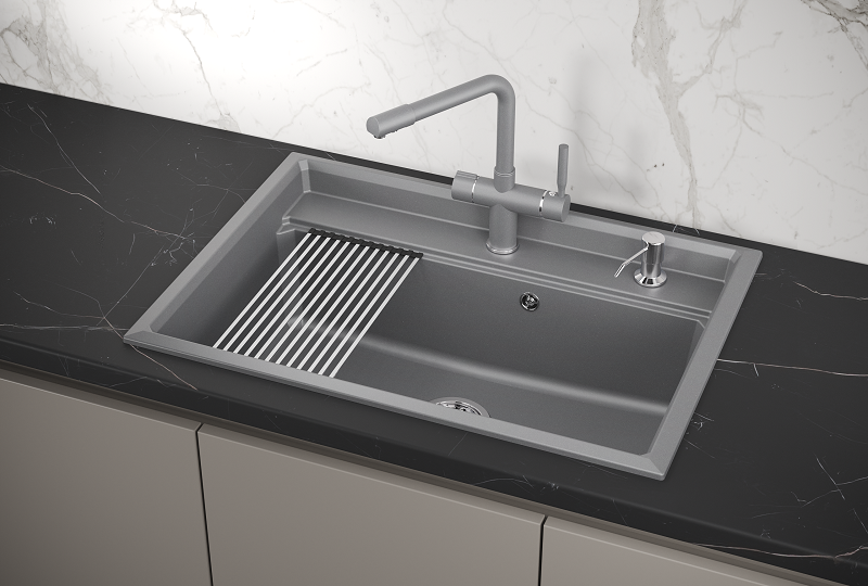 KS-7301, АЛЮМИНИУМ, кухонная мойка, кварц
