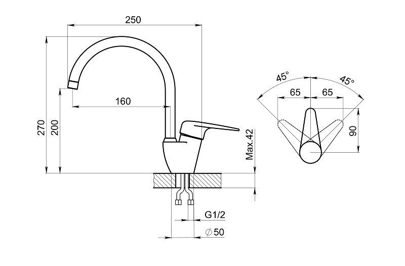 1024, АЛЮМИНИУМ, СМЕСИТЕЛЬ КУХОННЫЙ