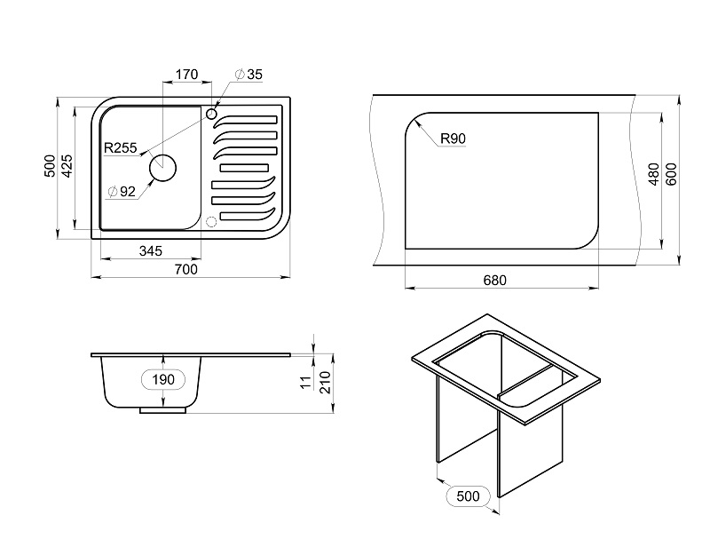 7001, АРКТИК (БЕЛЫЙ), кухонная мойка, кварц