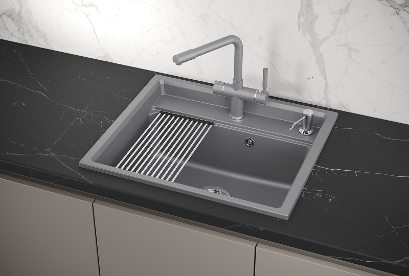 KS-6003, АЛЮМИНИУМ, кухонная мойка, кварц