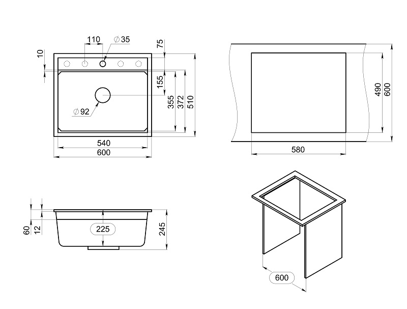 KS-6003, АЛЮМИНИУМ, кухонная мойка, кварц